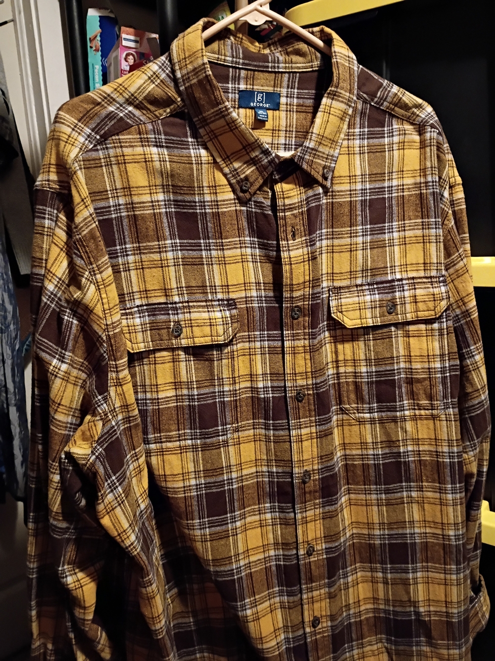 George Yellow and Brown Plaid Button-Down Shirt